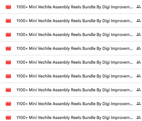 Actual Mini Vehicle Assembly Reels Google Drive list view